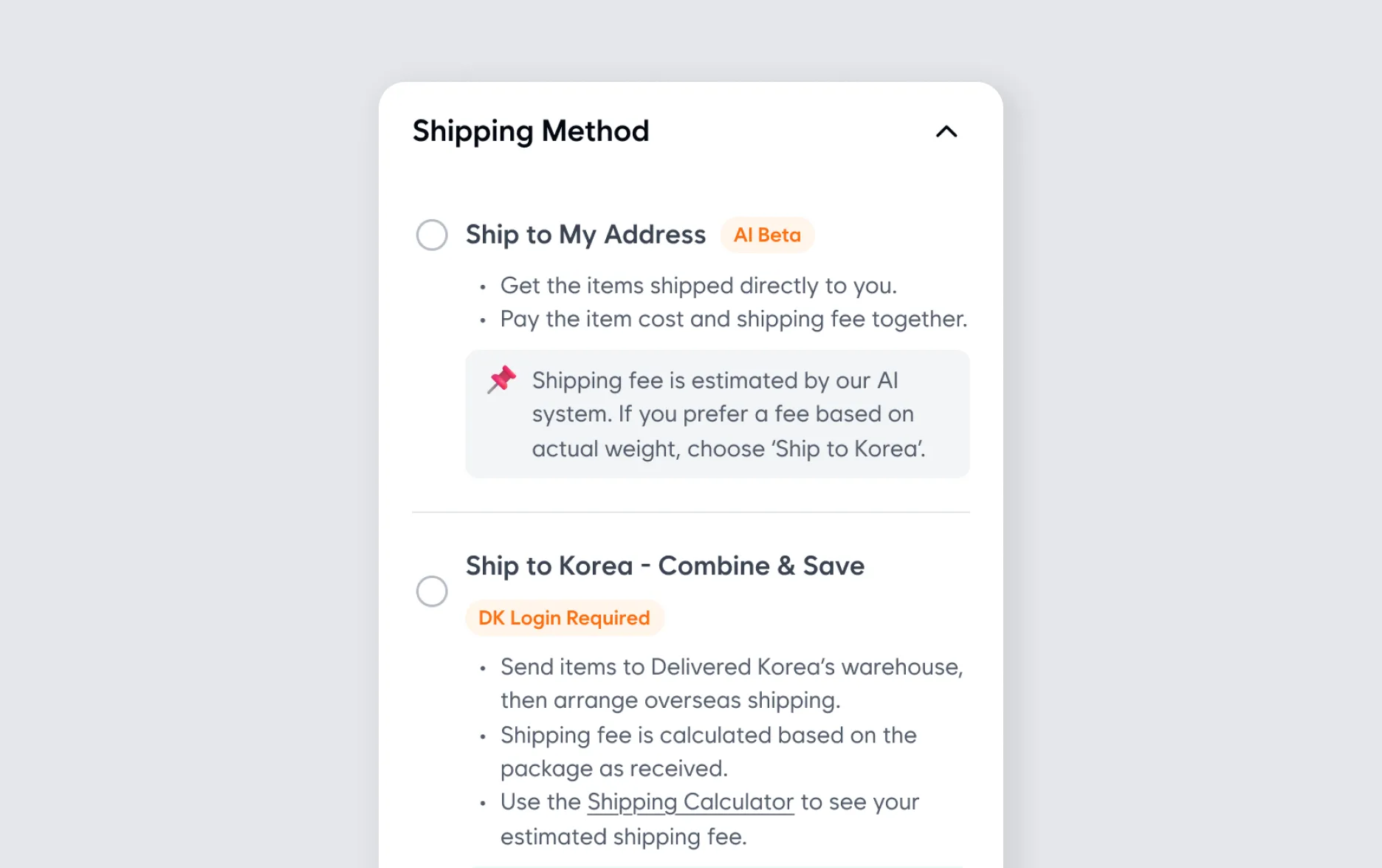 Step 2 – Choose Shipping Method screen