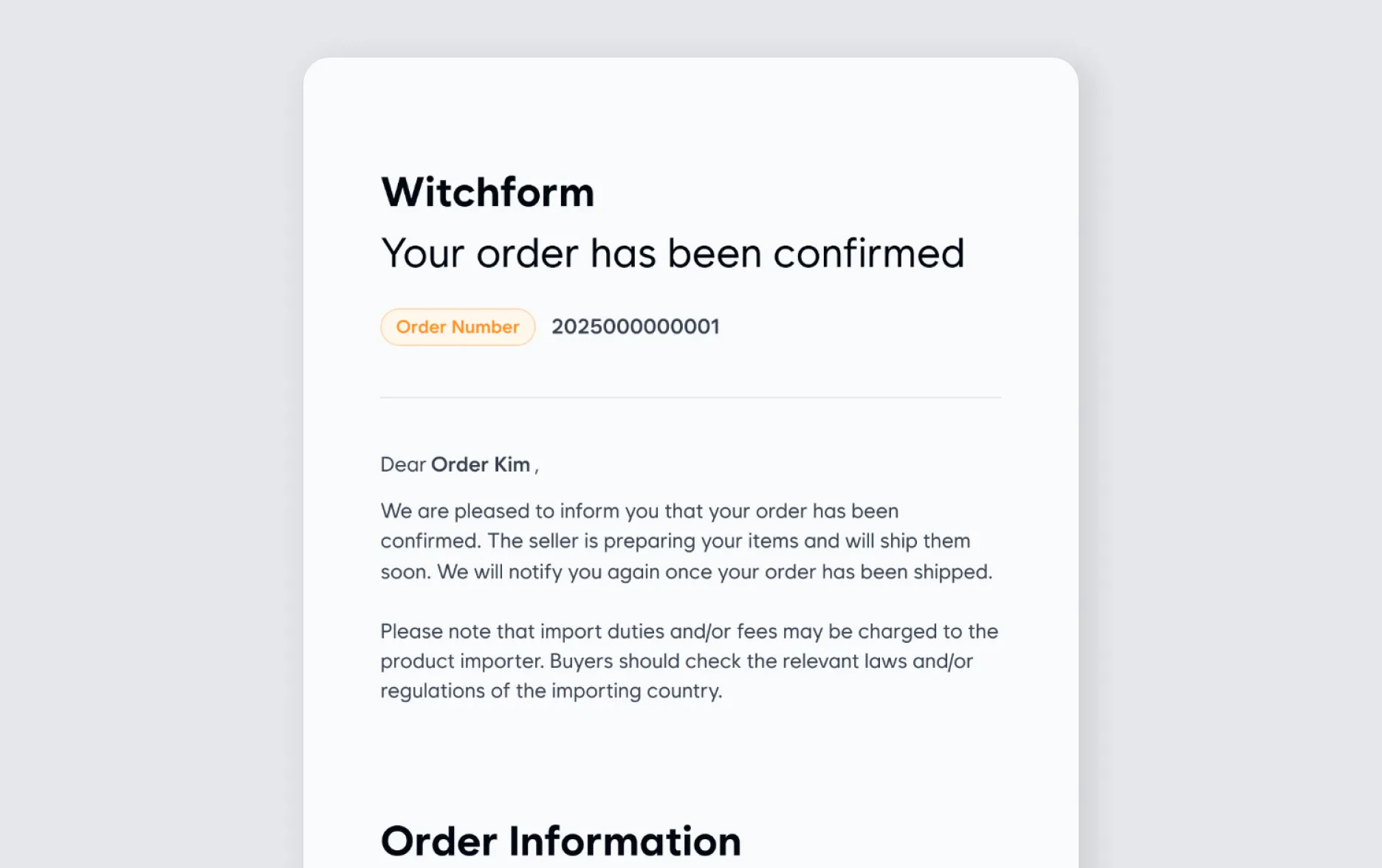 Step 5 – Order Confirmation screen